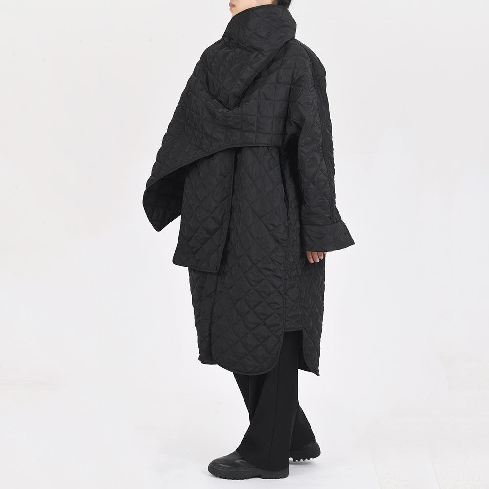 Trendy Loose Long Cotton Jacket with Scarf Collar