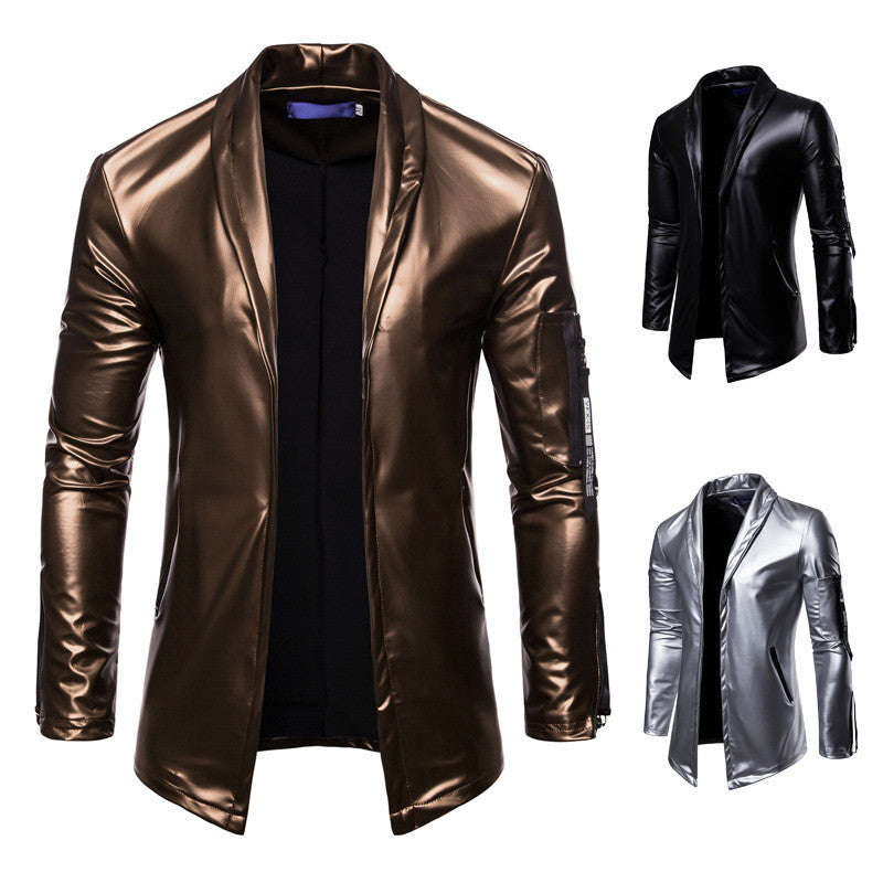 Youth Fitted PU Leather Motorcycle Jacket - Four-Season Biker Jacket with Knit Sleeves & Zipper Closure