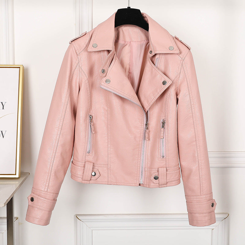 Women's Faux Leather Motorcycle Jacket - Short PU Biker Style Jacket for Women
