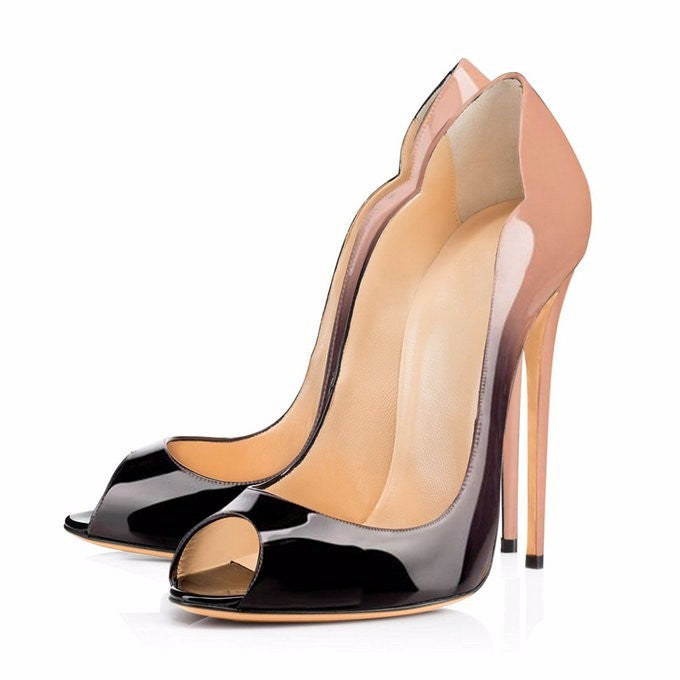Fish mouth gradient stiletto high heel shoe
