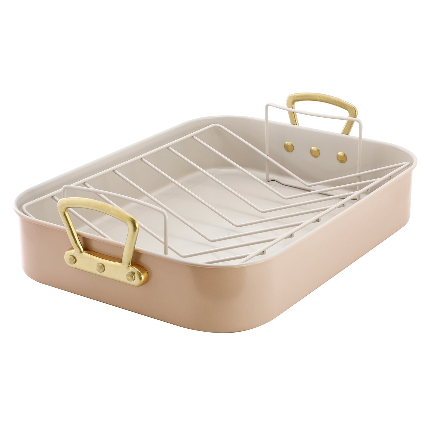 Gibson Home Broxton 2 Piece Nonstick Steel Roaster Pan in Apricot with Rack