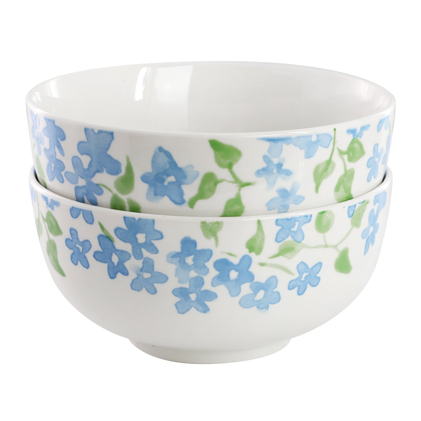 Gibson Home Garden Aisle 2 Piece Fine Ceramic Cereal Bowl Set in Blue Floral