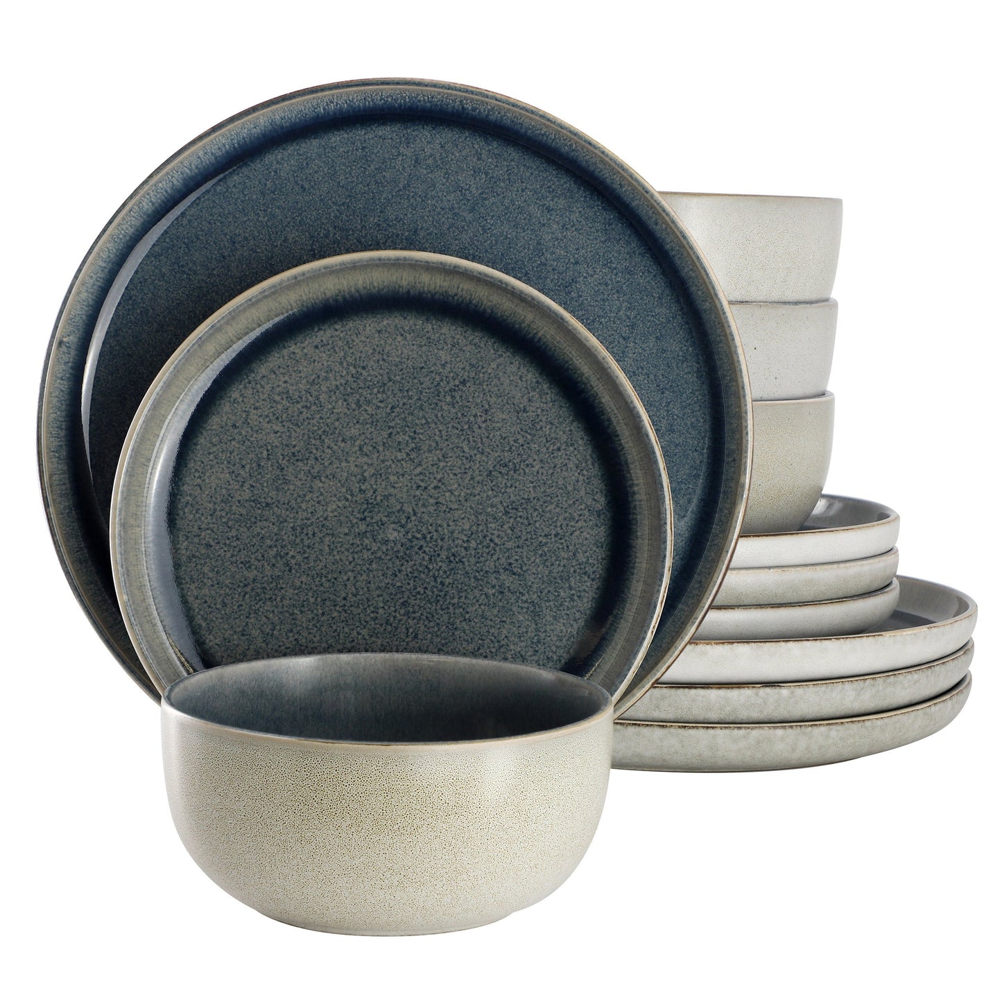Gibson Home Earnestville 12 Piece Stoneware Dinnerware Set in Blue