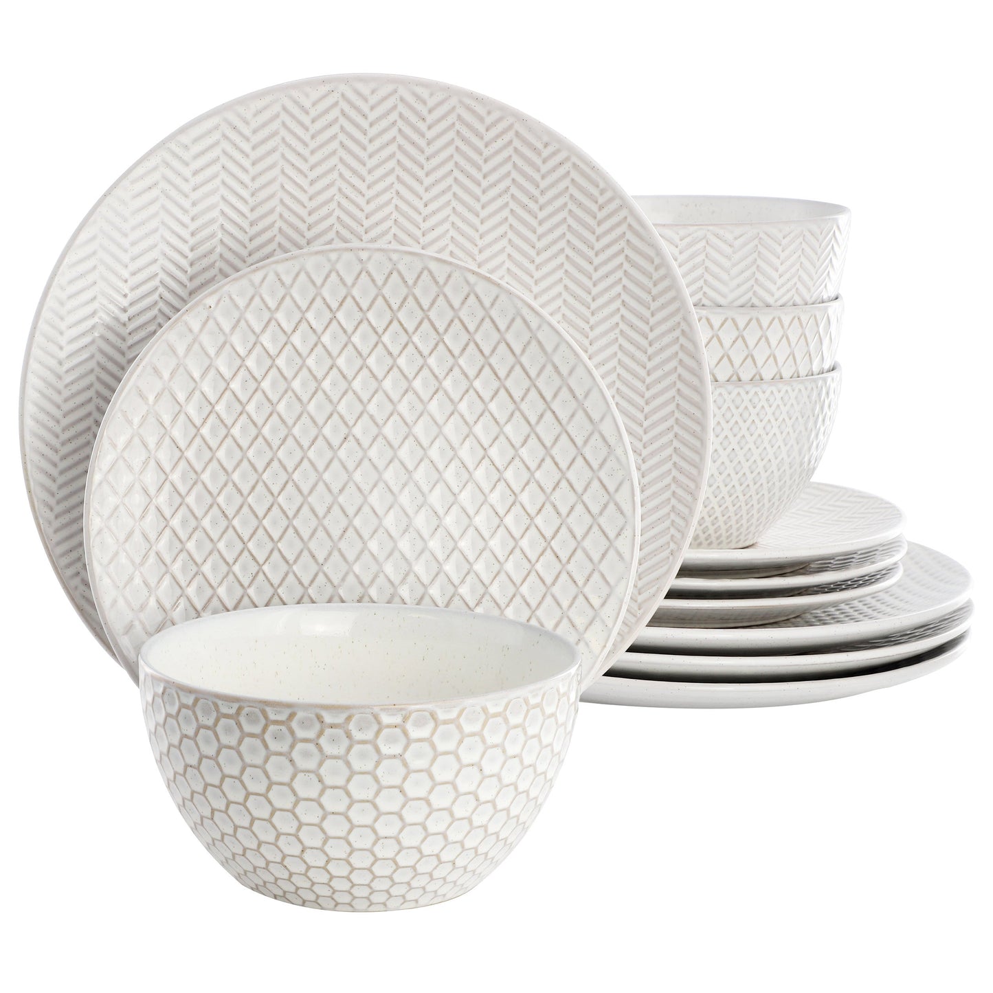 Gibson Elite Earlhart 12 Piece Stoneware Dinnerware Set in White