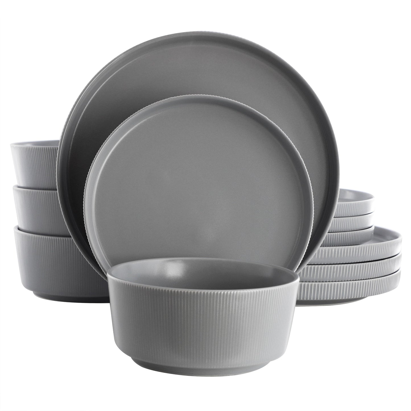Gibson Home Dempsey Road 12 Piece Stoneware Dinnerware Set in Grey