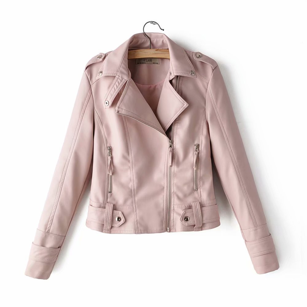 Women's Faux Leather Motorcycle Jacket - Short PU Biker Style Jacket for Women