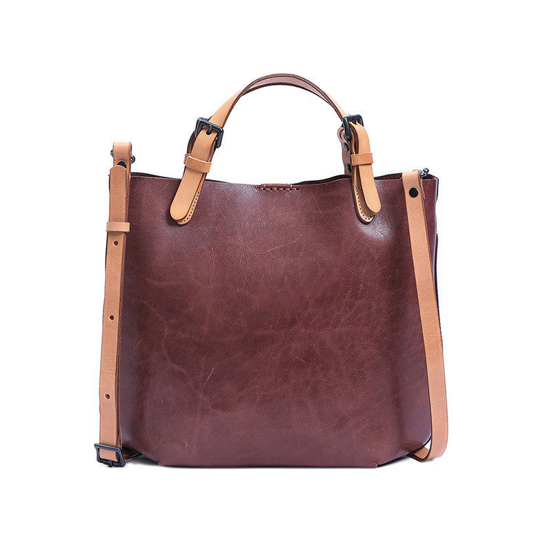 Vintage First-Layer Cowhide Mother & Child Handbag - Retro Dumpling-Style Leather Tote with Genuine Leather Lining (30x26x11cm)Vintage First-Layer Cowhide Mother & Child Handbag - Retro Dumpling-Style Leather Tote with Genuine Leather Lining (30x26x11cm)