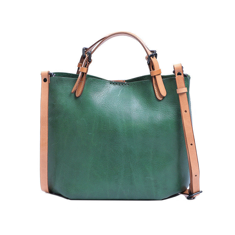 Vintage First-Layer Cowhide Mother & Child Handbag - Retro Dumpling-Style Leather Tote with Genuine Leather Lining (30x26x11cm)Vintage First-Layer Cowhide Mother & Child Handbag - Retro Dumpling-Style Leather Tote with Genuine Leather Lining (30x26x11cm)