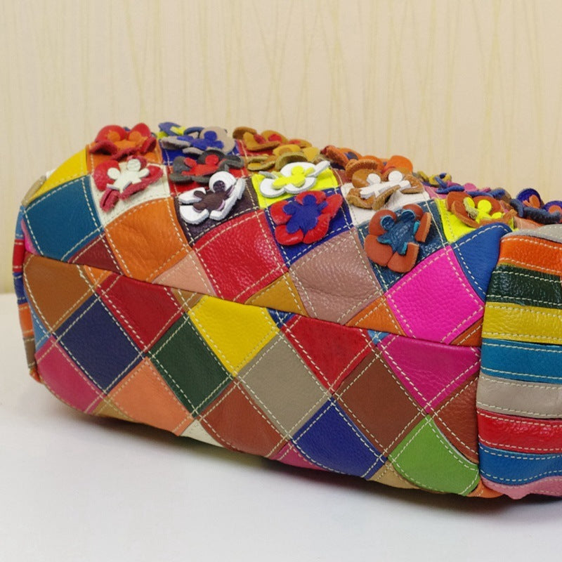 Vibrant Floral Leather Shoulder Bag – Bold Contrast & Street Fashion
