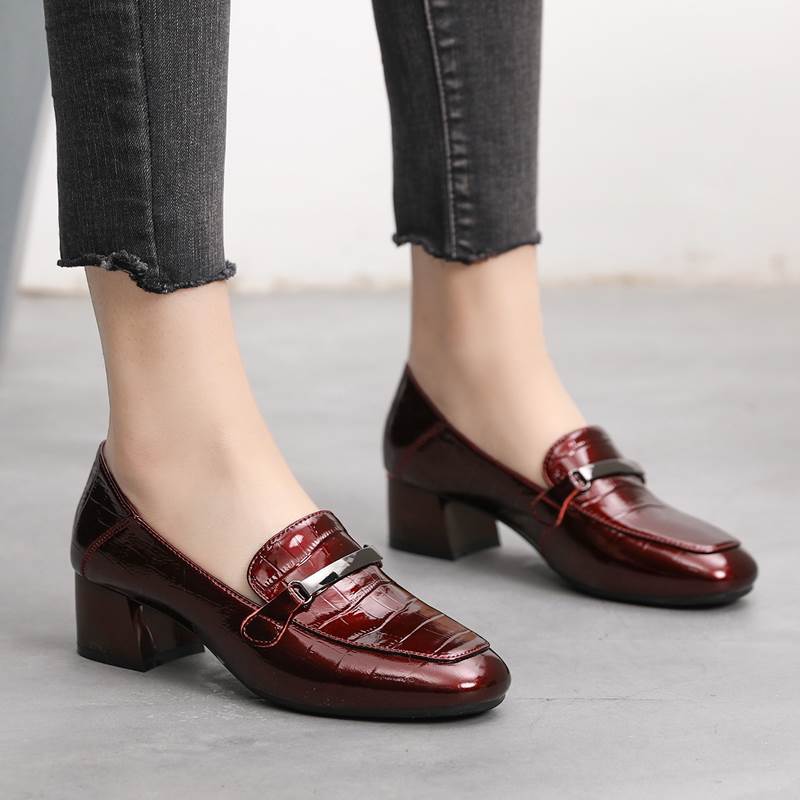 Single Shoes Women Thick Heel Comfortable Korean Fashion Women's Leather Shoes Mid-heel