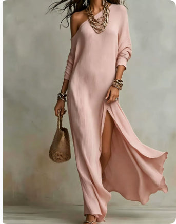 Elegant Long-Sleeve Knitted Split Dress For Women