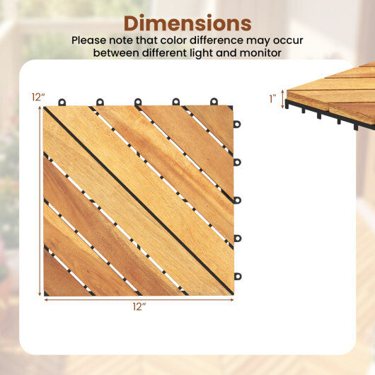 12 x 12 Inch 48 Pieces Acacia Wood Interlocking Deck Tiles with Waterproof Design-Natural