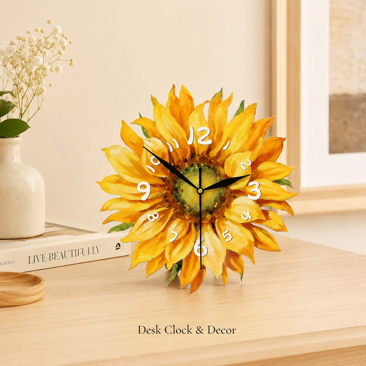 Sunflower Magnetic Fridge Clock Acrylic Decorative Kitchen Decor