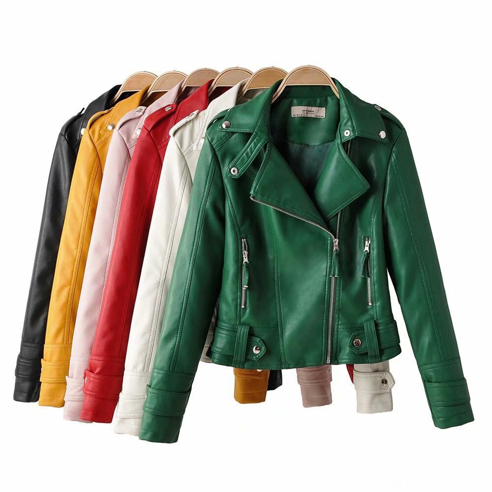 Women's Faux Leather Motorcycle Jacket - Short PU Biker Style Jacket for Women
