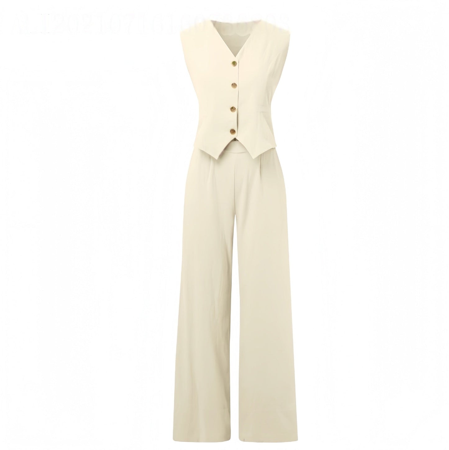 Summer Vest Suits V-neck Botton Sleeveless Top And Loose Straight Trousers Casual Womens Clothing