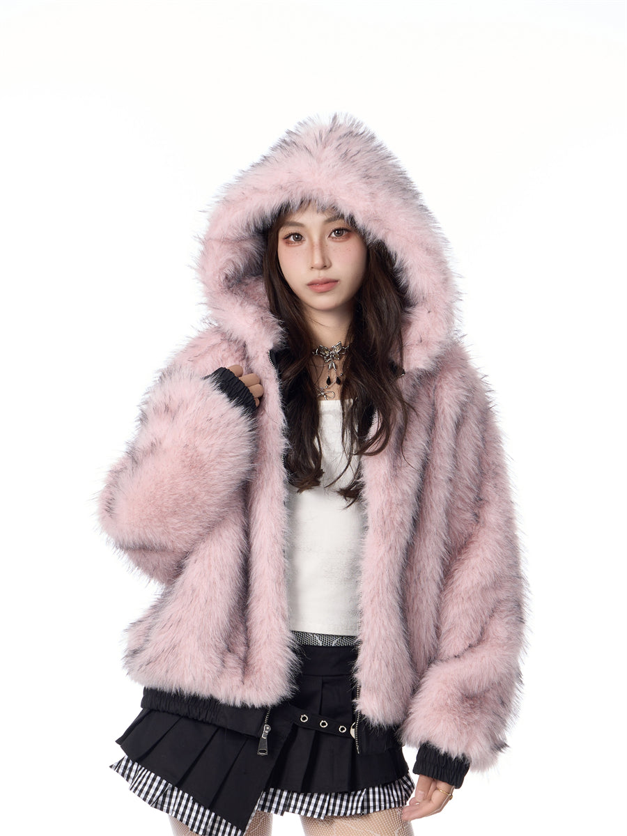 Vintage Plush Hooded Reversible Cotton-padded Coat