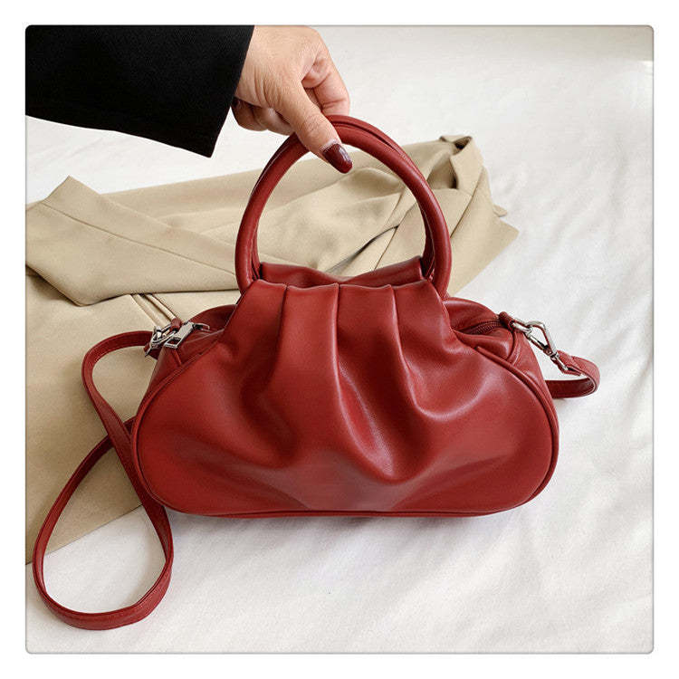 Versatile Womens Retro Cloud-Print Pleated Shoulder Crossbody Bag