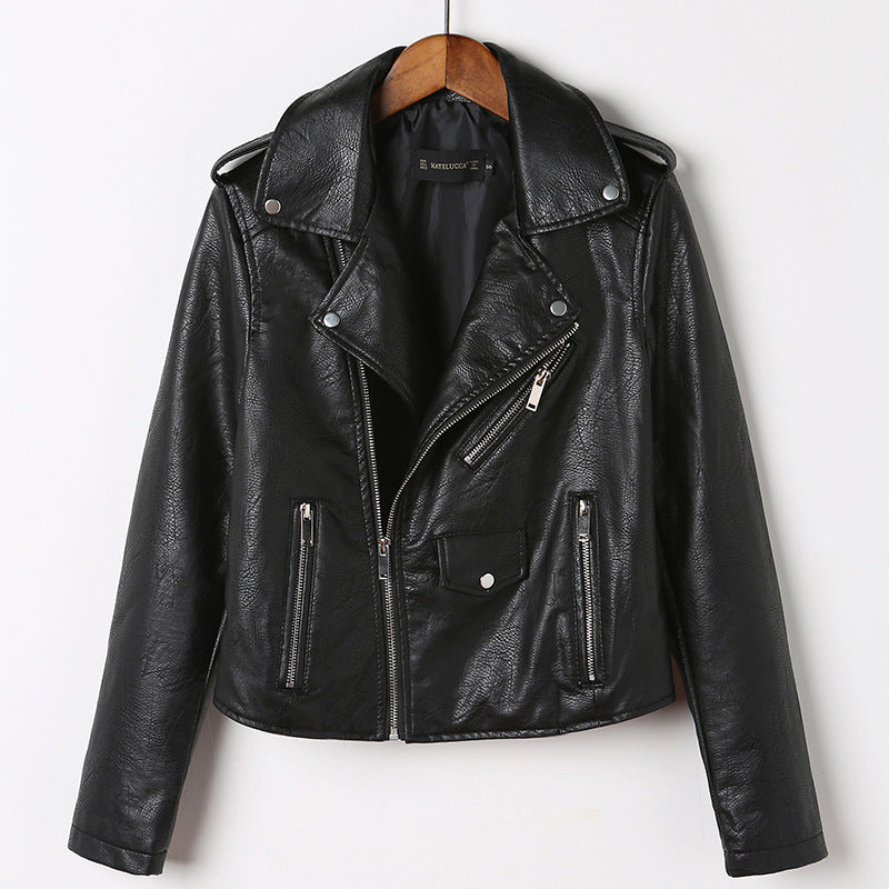 Women's Extra-Long Slim-Fit Cowhide Leather Jacket - Washed Motorcycle Coat with Bow Detail & Hood (100cm+ Length)