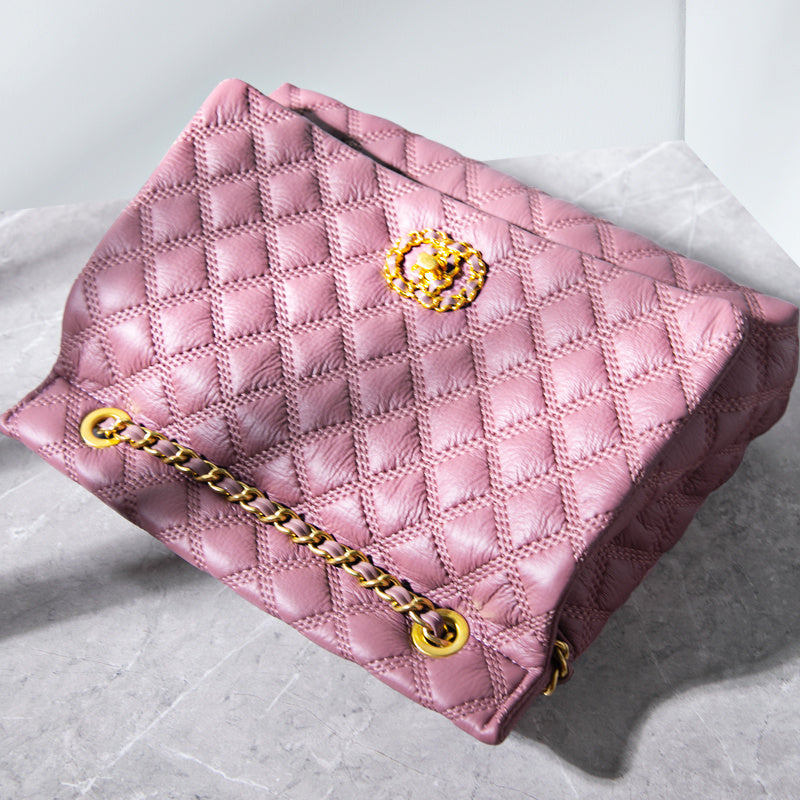 Leather Cow Diamond Large Capacity Bag Shoulder Handbag