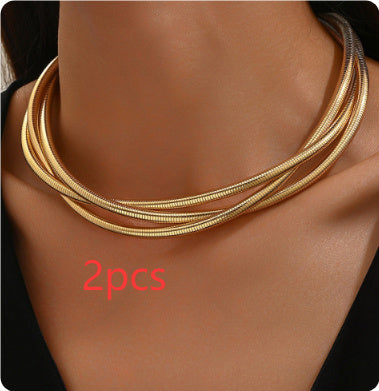 Fashion Metal Simple Three Woven Winding Temperament Female Necklace Collar