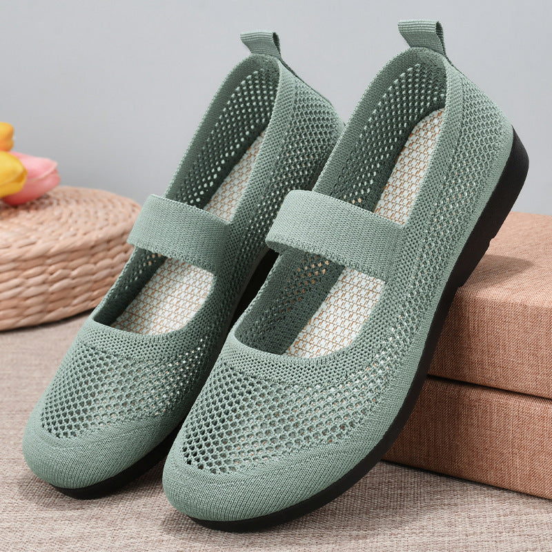 Breathable Woven Women's Casual Shoes - Lightweight Hollow Out Summer Mom Shoes with Soft PVC Sole (Black/Gray/Cyan/Apricot, Sizes 35-41)