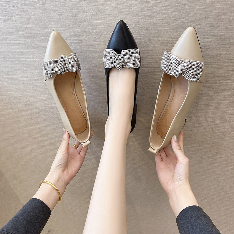 Top Layer Cowhide Pointed Toe Fashion Single Shoes Women