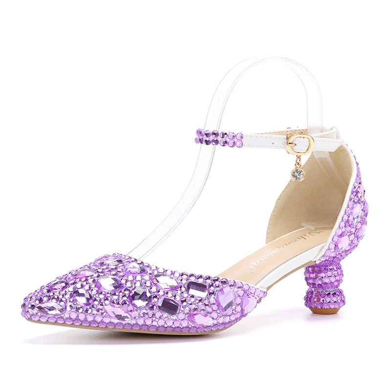 Low-Top Summer New Blue Color Pointed Gourd Heel Rhinestone Multi-Color Fashion Wedding Banquet Women's Shoes