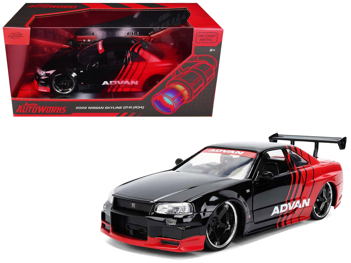2002 Nissan Skyline GT-R (R34) RHD (Right Hand Drive) "ADVAN" Black and Red "AutoWorks" Series 1/24 Diecast Car Model by Jada