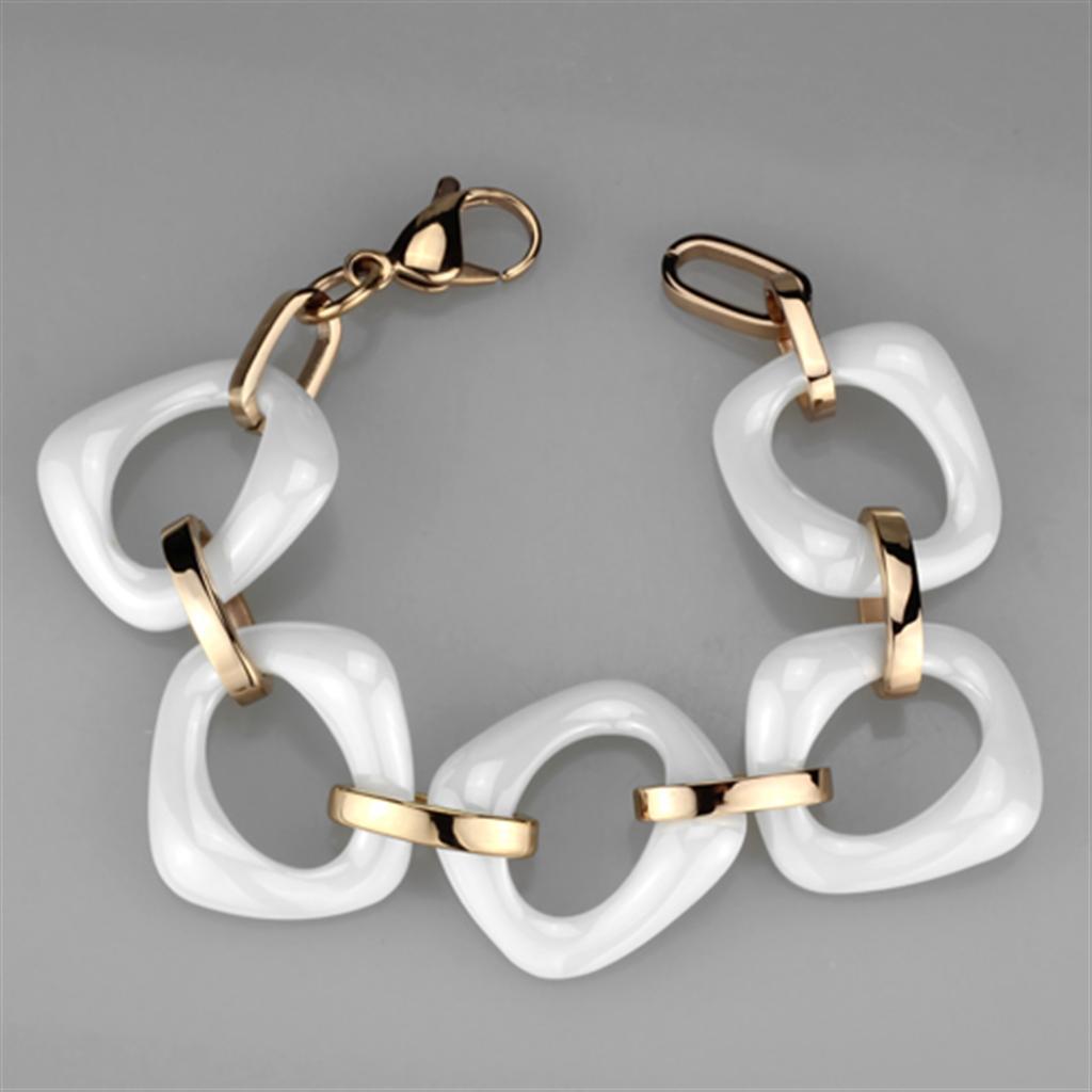 3W1010 - IP Rose Gold(Ion Plating) Stainless Steel Bracelet with Ceramic in White