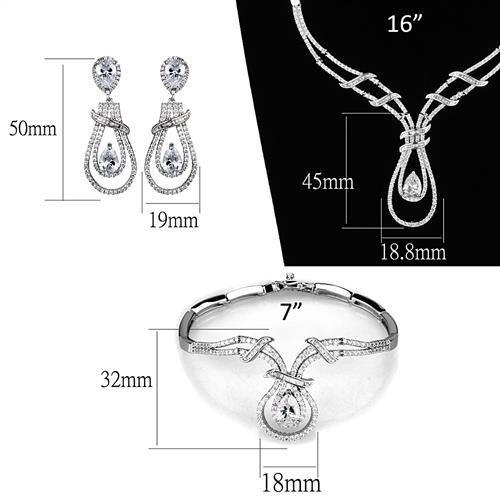3W1095 - Rhodium Brass Jewelry Sets with AAA Grade CZ in Clear