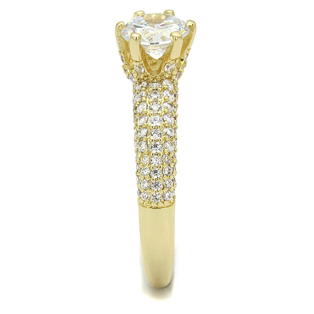 3W1255 - Gold Brass Ring with AAA Grade CZ in Clear