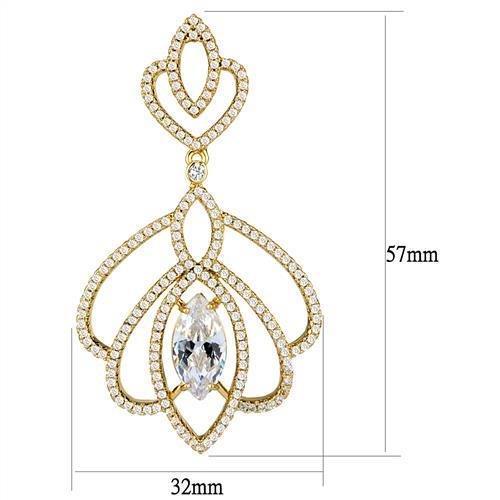 3W1324 - Gold Brass Earrings with AAA Grade CZ in Clear