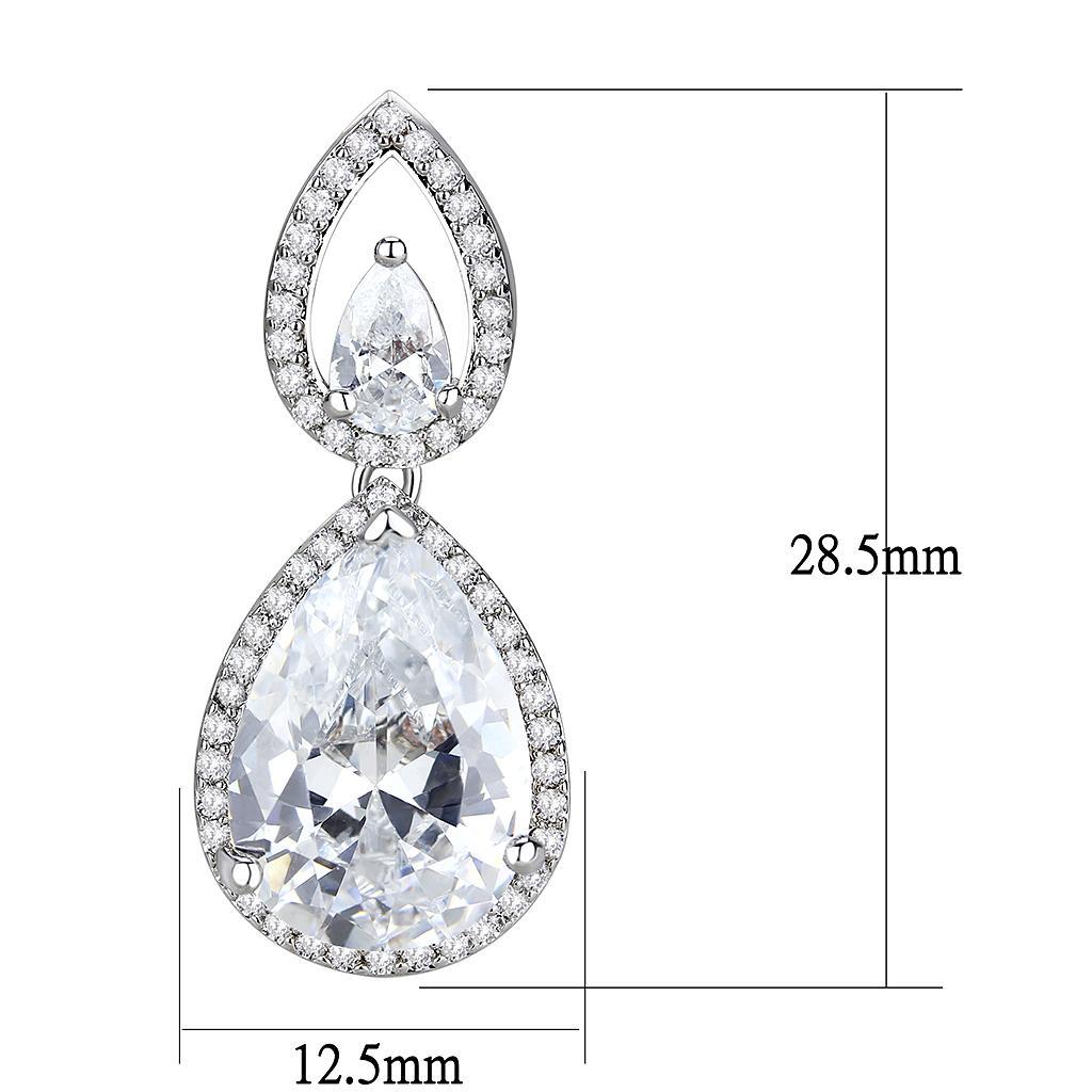 3W1427 - Rhodium Brass Jewelry Sets with AAA Grade CZ in Clear