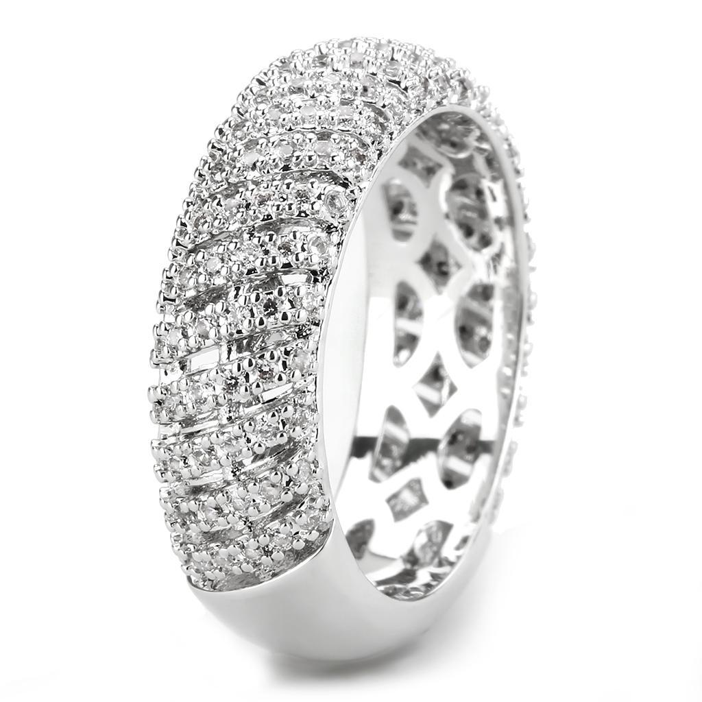 3W1550 - Rhodium Brass Ring with AAA Grade CZ in Clear