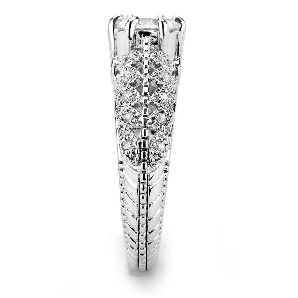 3W1576 - Rhodium Brass Ring with AAA Grade CZ in Clear