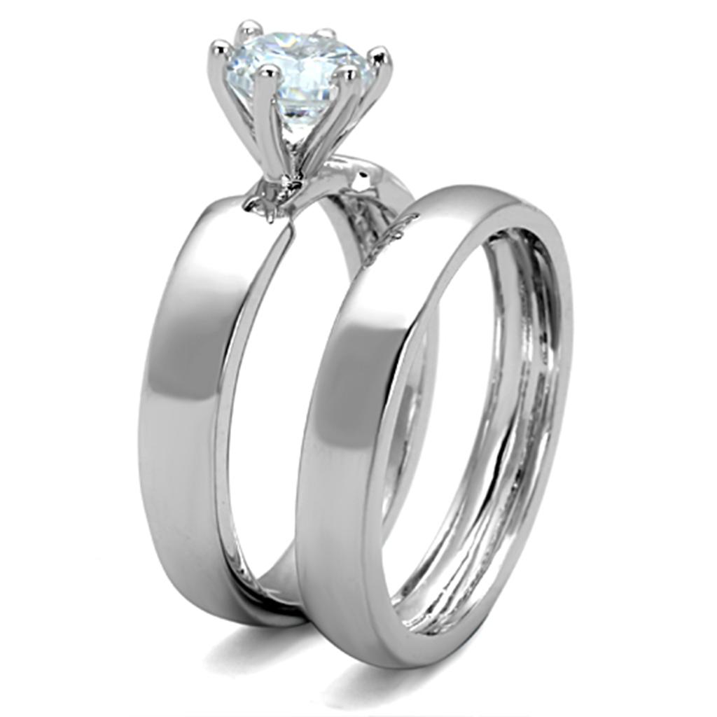 3W805 - Rhodium Brass Ring with AAA Grade CZ in Clear