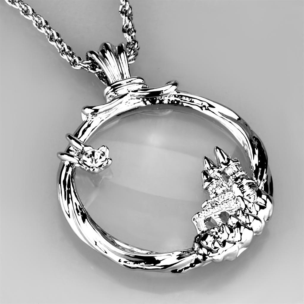 3W907 - Rhodium Brass Magnifier pendant with Top Grade Crystal in Clear