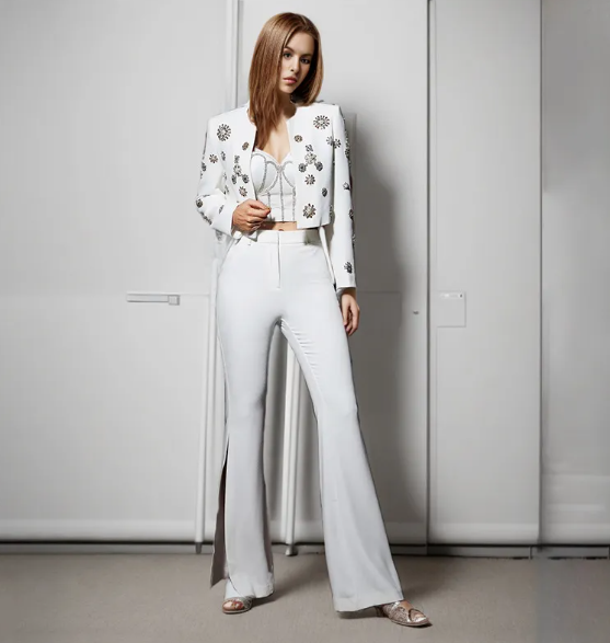Women's Fashion Side-Slit Bootcut Trousers Suit Set (Jacket + Pants)