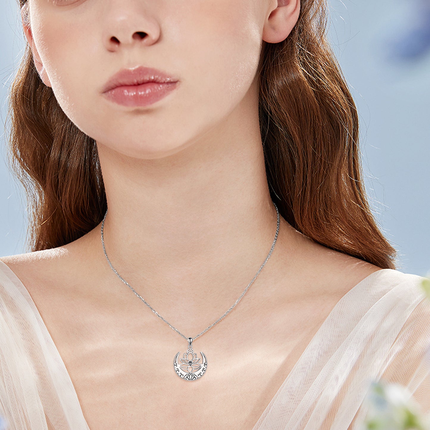 Lotus Flower Symbol Yoga Necklace Sterling Silver Sanskrit Symbol Balancing Jewelry