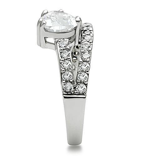 3W136 - Rhodium Brass Ring with AAA Grade CZ in Clear