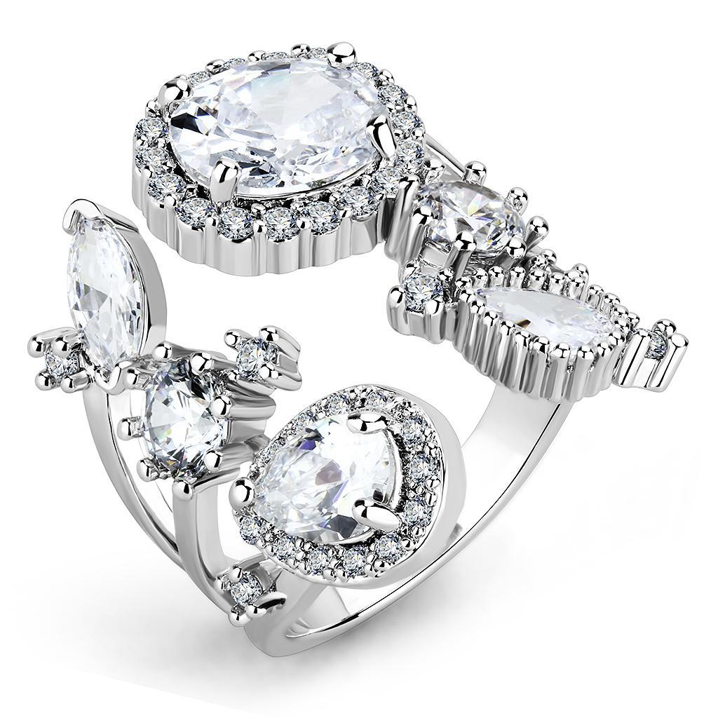 3W1454 - Rhodium Brass Ring with AAA Grade CZ in Clear
