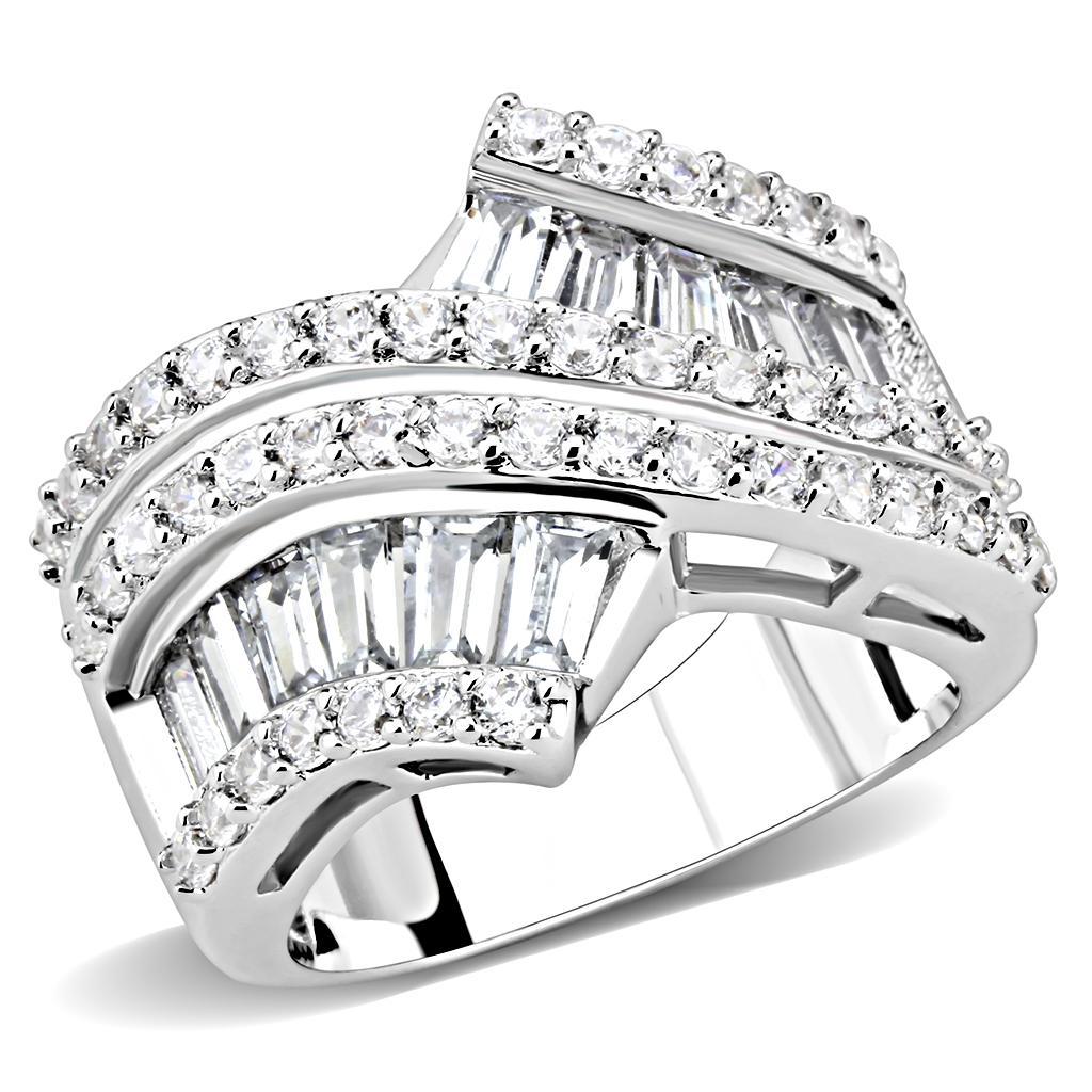 3W1501 - Rhodium Brass Ring with AAA Grade CZ in Clear