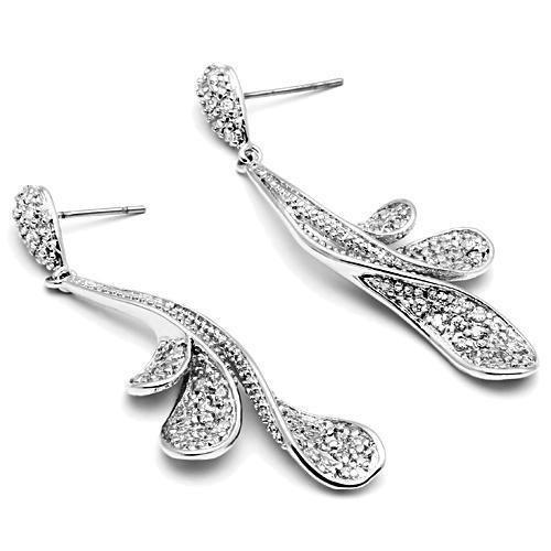 3W299 - Rhodium Brass Earrings with AAA Grade CZ in Clear