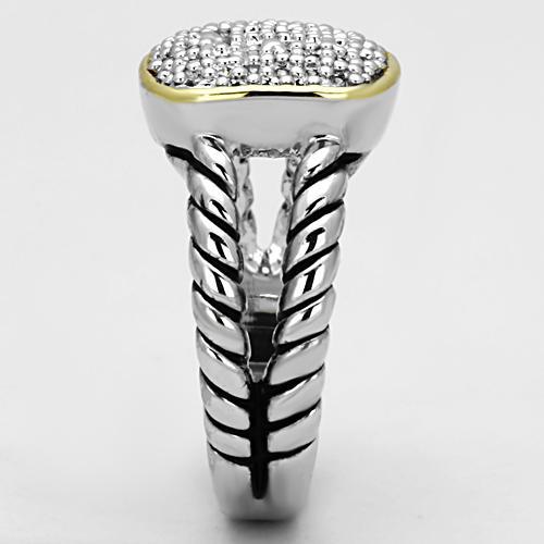 3W322 - Reverse Two-Tone Brass Ring with AAA Grade CZ in Clear