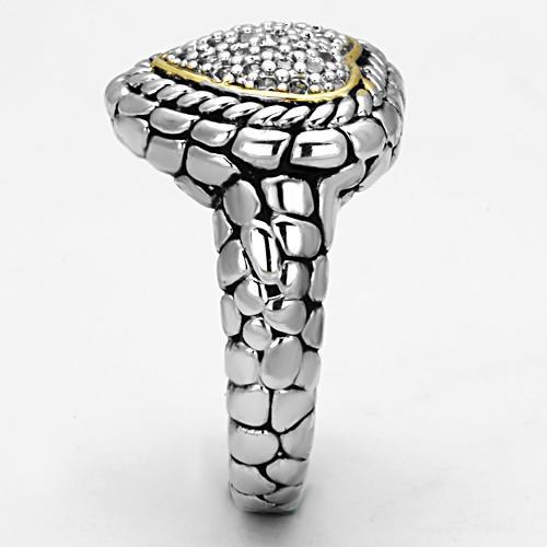3W333 - Reverse Two-Tone Brass Ring with AAA Grade CZ in Clear