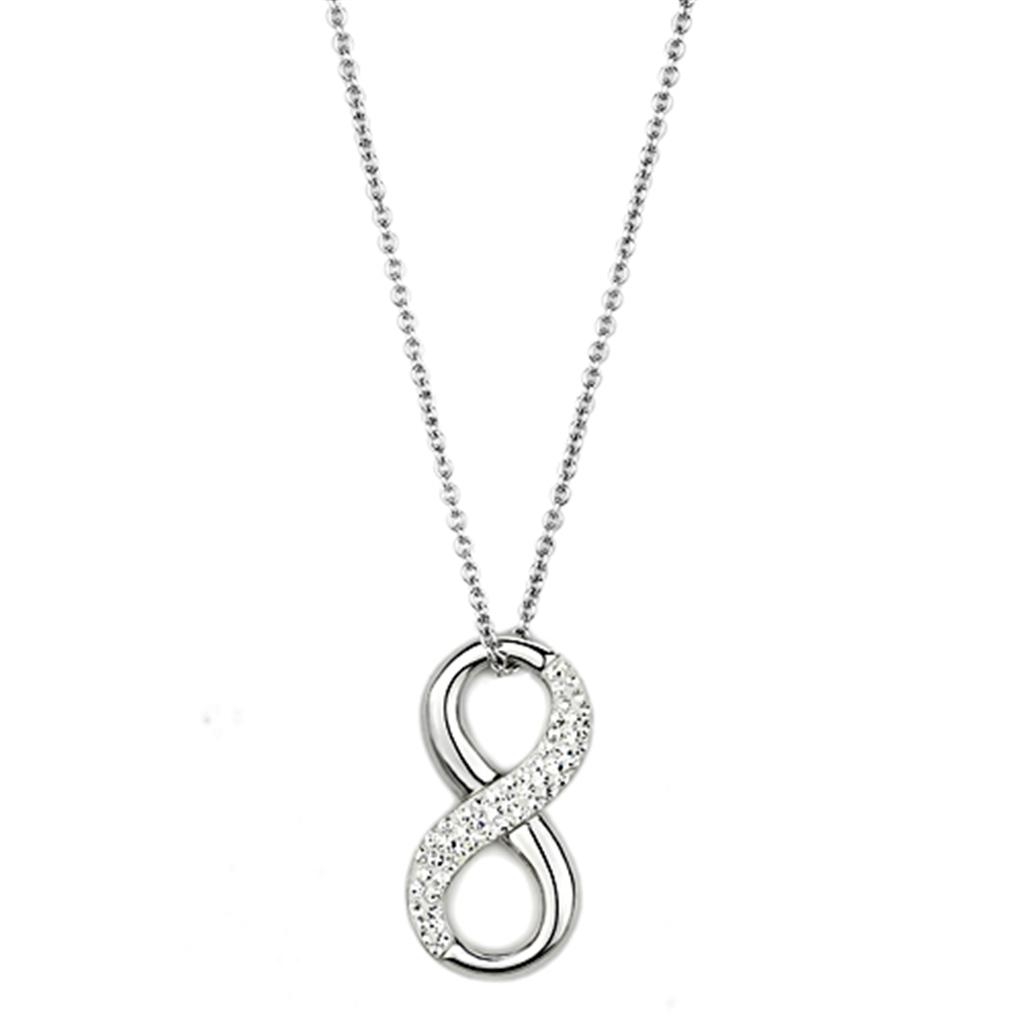 3W407 - Rhodium Brass Necklace with Top Grade Crystal in Clear