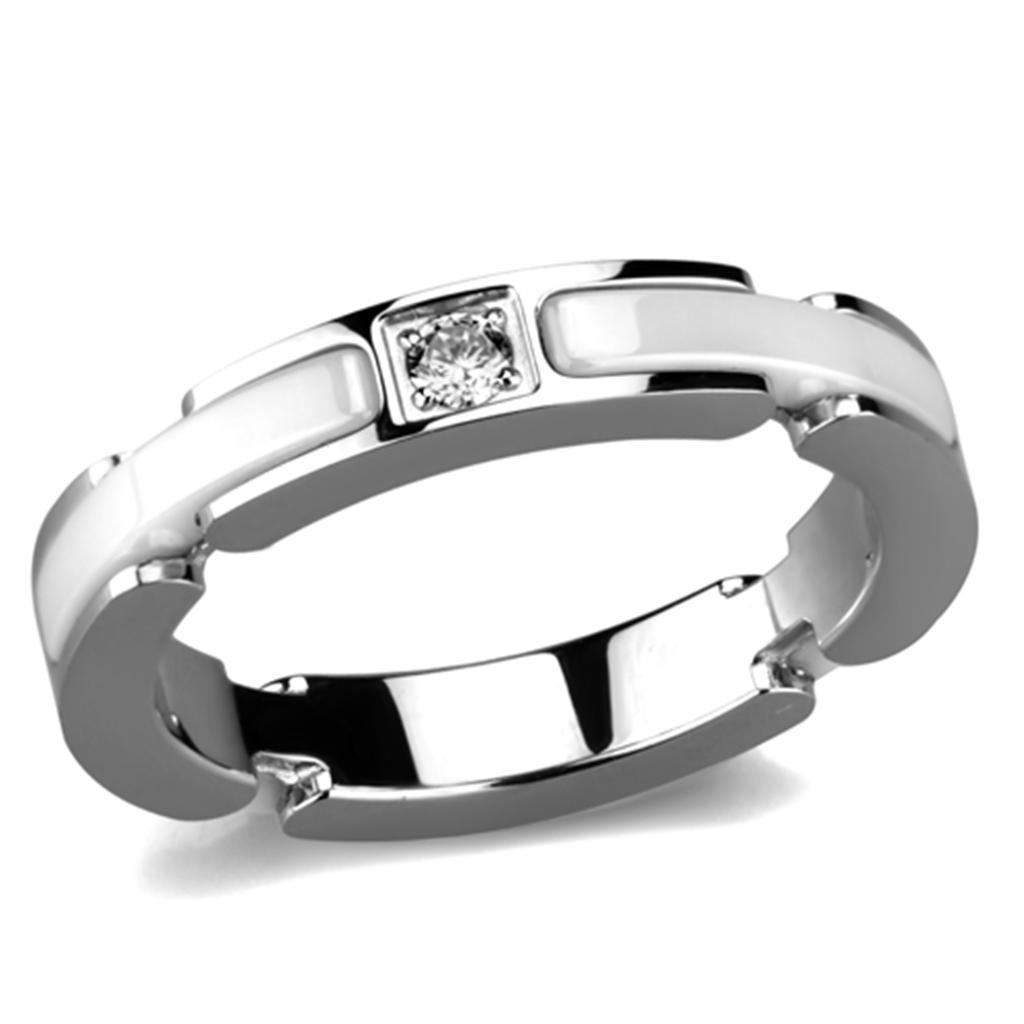 3W963 - High polished (no plating) Stainless Steel Ring with Ceramic in White