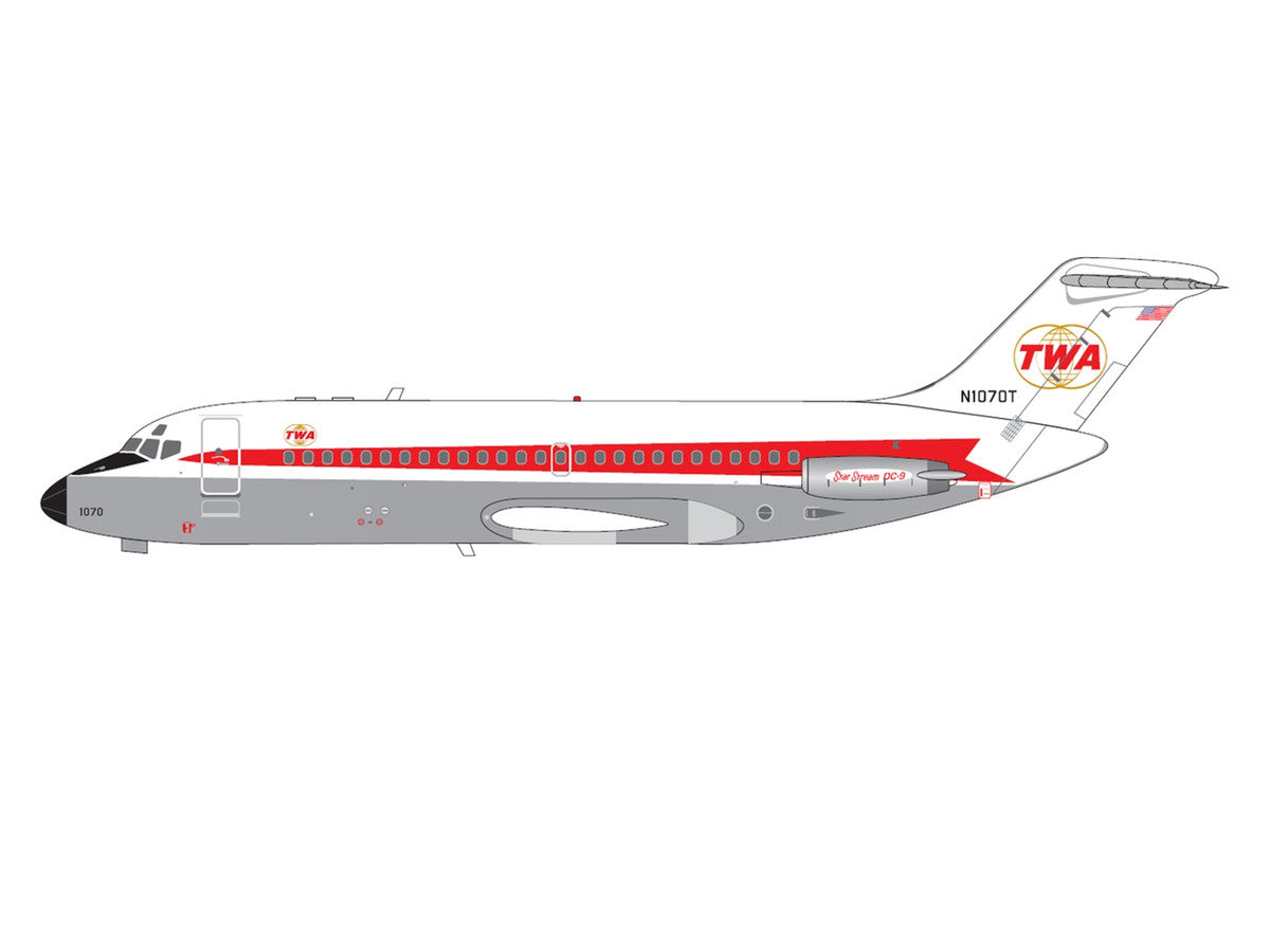 McDonnell Douglas DC-9-15 Commercial Aircraft "Trans World Airlines" (N1070T) White with Red Stripes 1/400 Diecast Model by V1:400