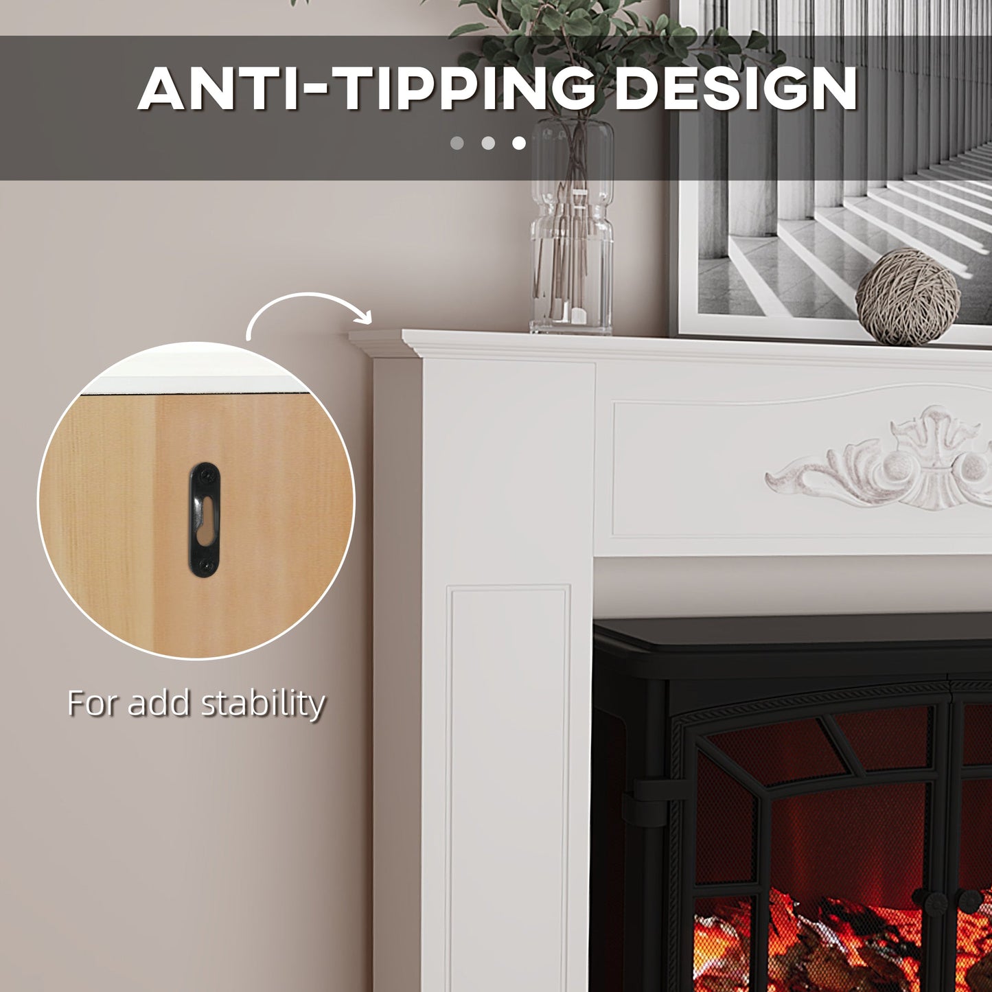 Freestanding Fireplace Surround, Modern Fireplace Mantel with Leg for Electric Fireplaces, 44.7" W x 40" H, White