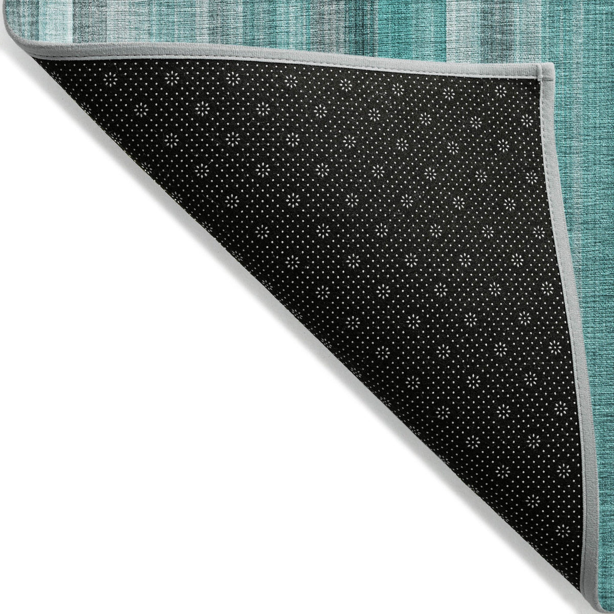 8' Runner Teal and Gray Striped Washable Non Skid Indoor Outdoor Runner Rug